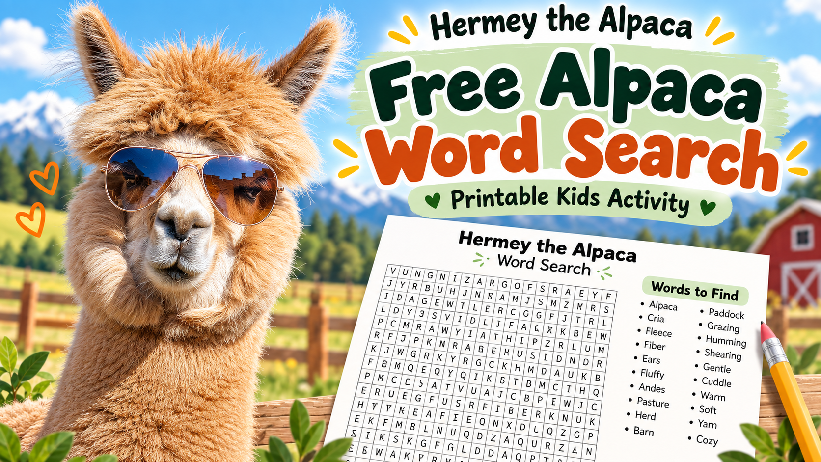 Free Alpaca Word Search for Kids – Hermey the Alpaca Printable