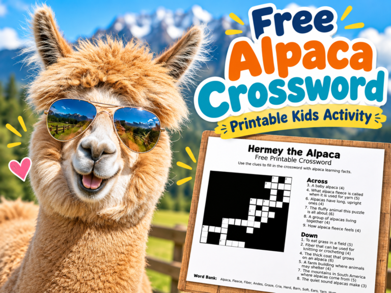 Hermey the Alpaca free crossword printable for kids